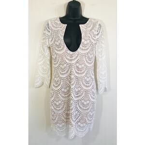 For Love and Lemons Rosalita Dress White Lace Scallop Hem Mini Cocktail, S